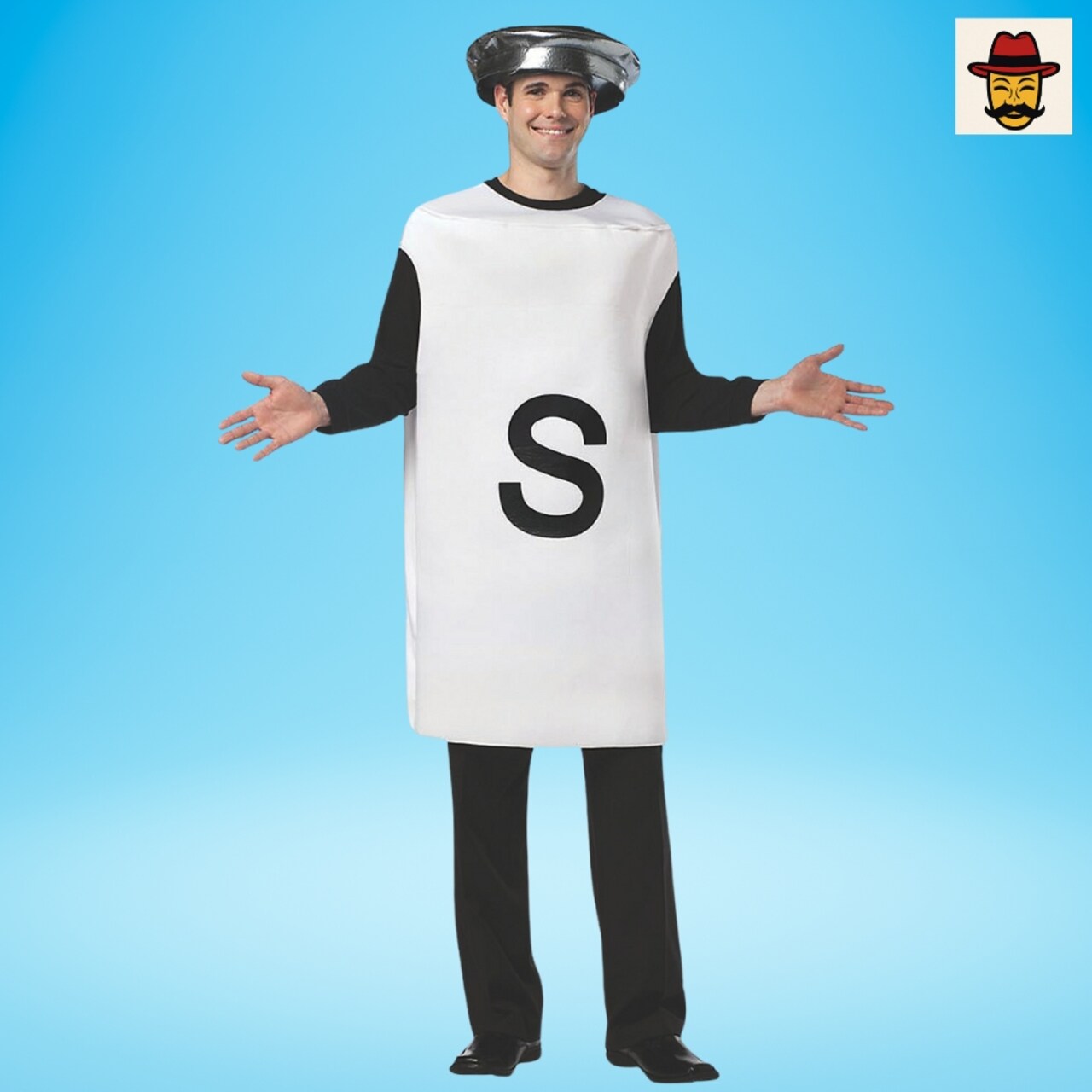 Salt Shaker Costume Funny White Tunic with S Print Headpiece Adult Halloween Party Outfit